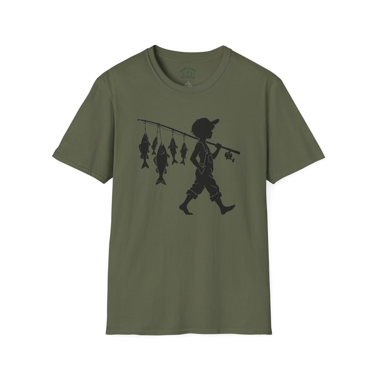 Boy With Fishing Pole Silhouette T-Shirt