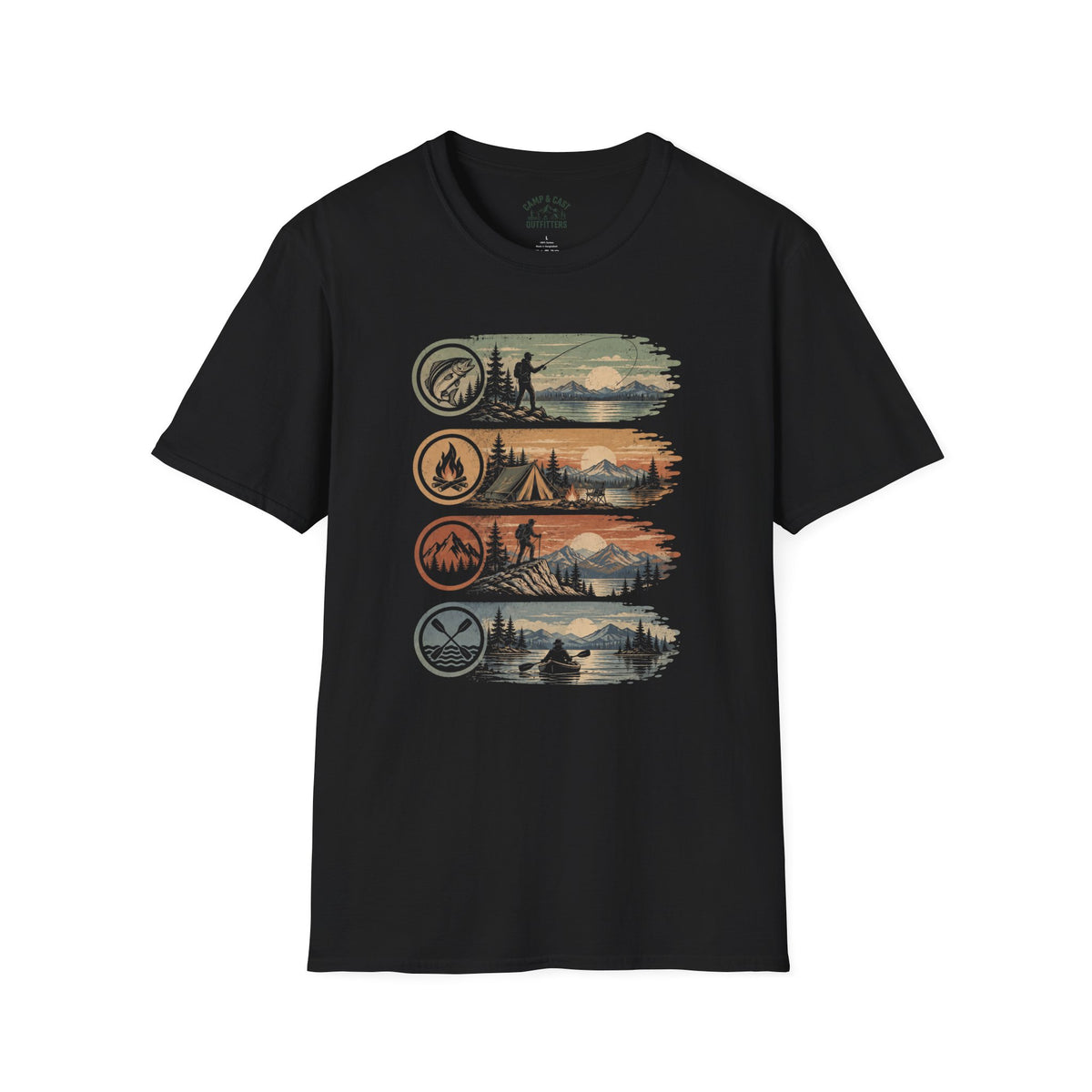 Fish Camp Hike Paddle Badges T-Shirt