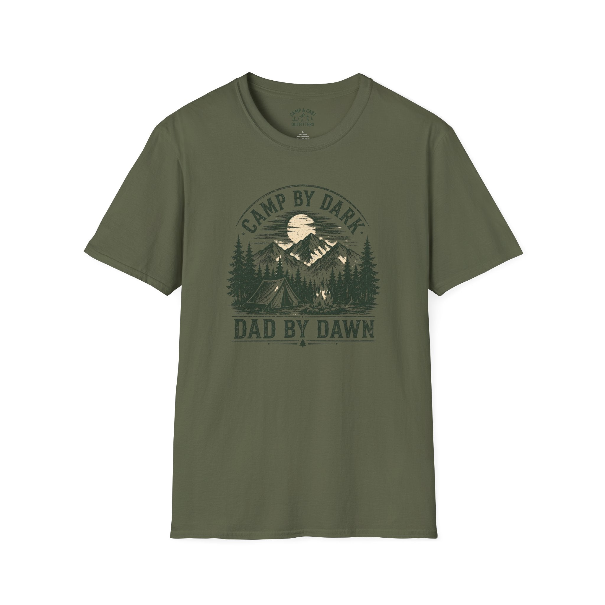 Camp By Dark Dad By Dawn Fishing T-Shirt