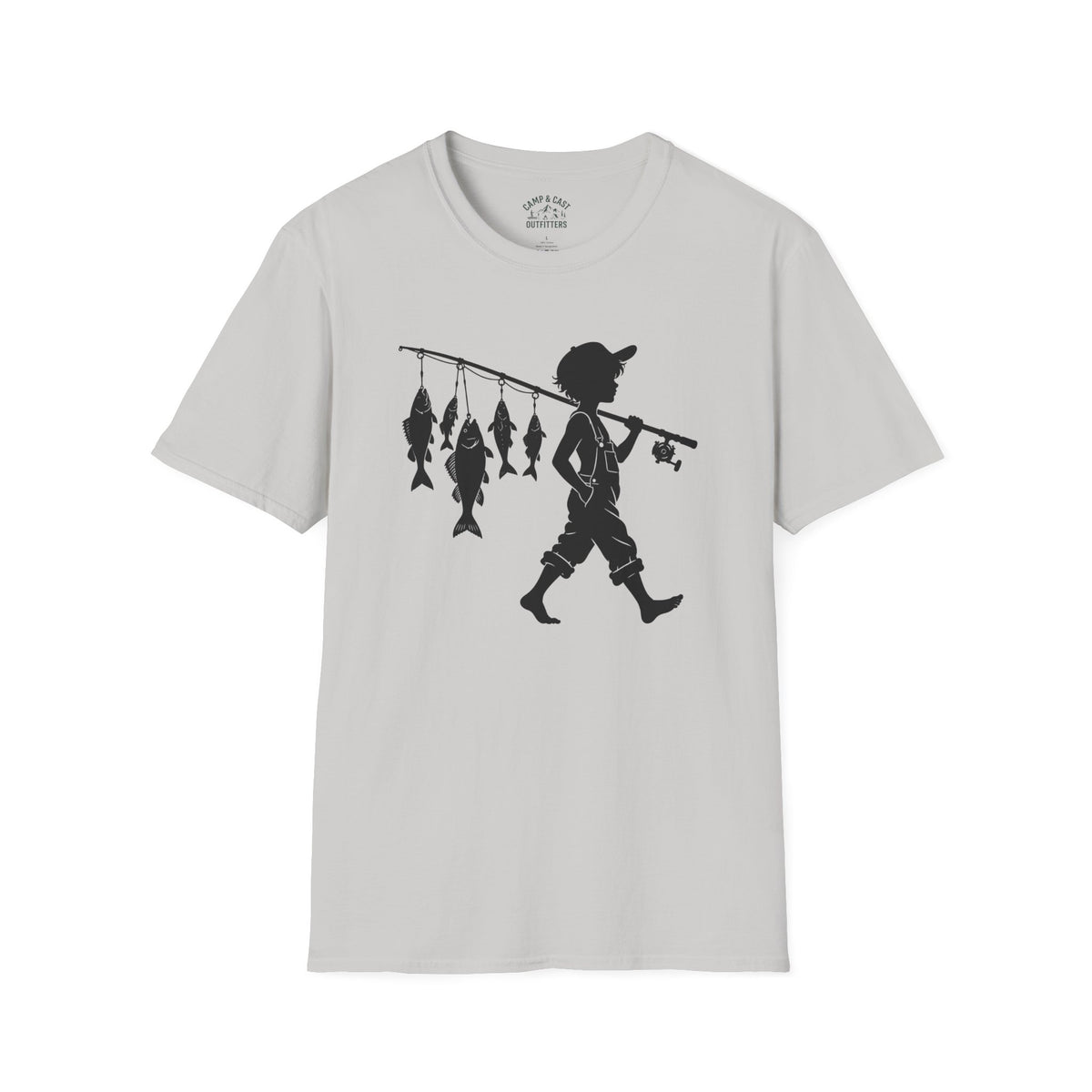 Boy With Fishing Pole Silhouette T-Shirt