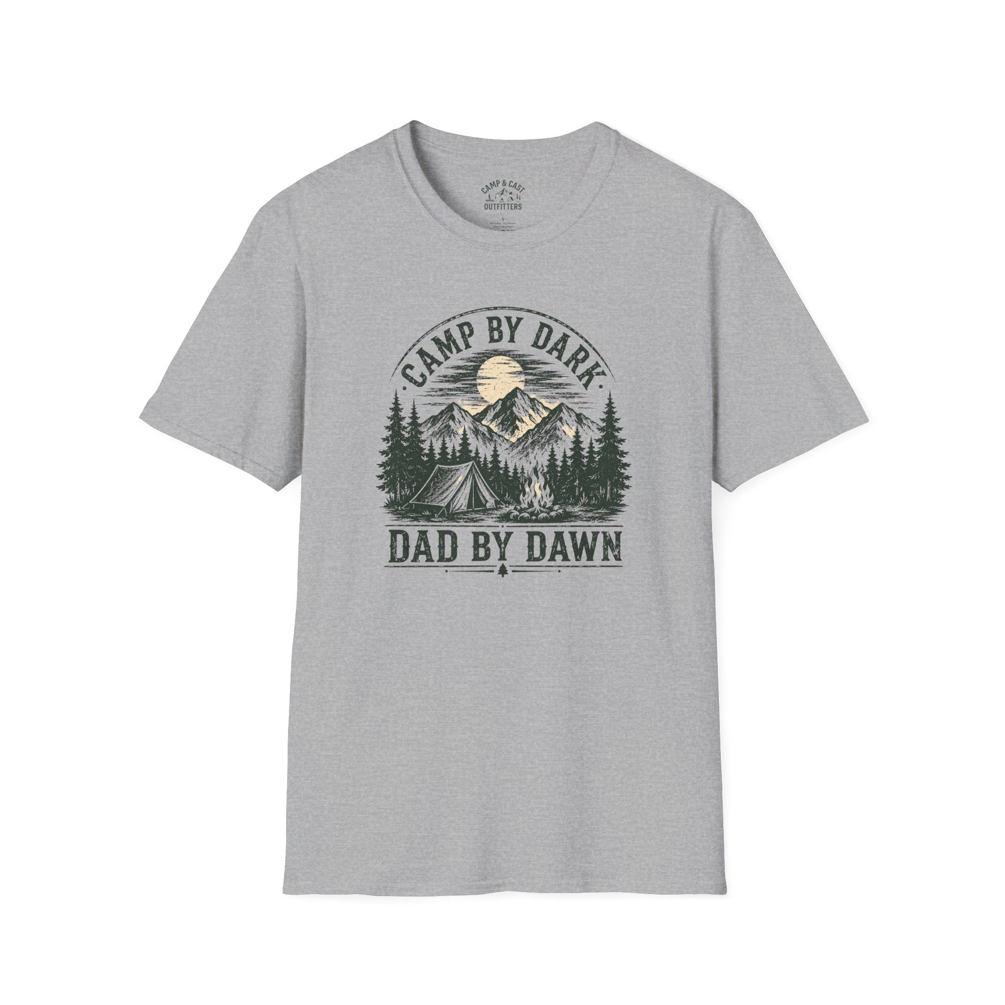 Camp By Dark Dad By Dawn Fishing T-Shirt