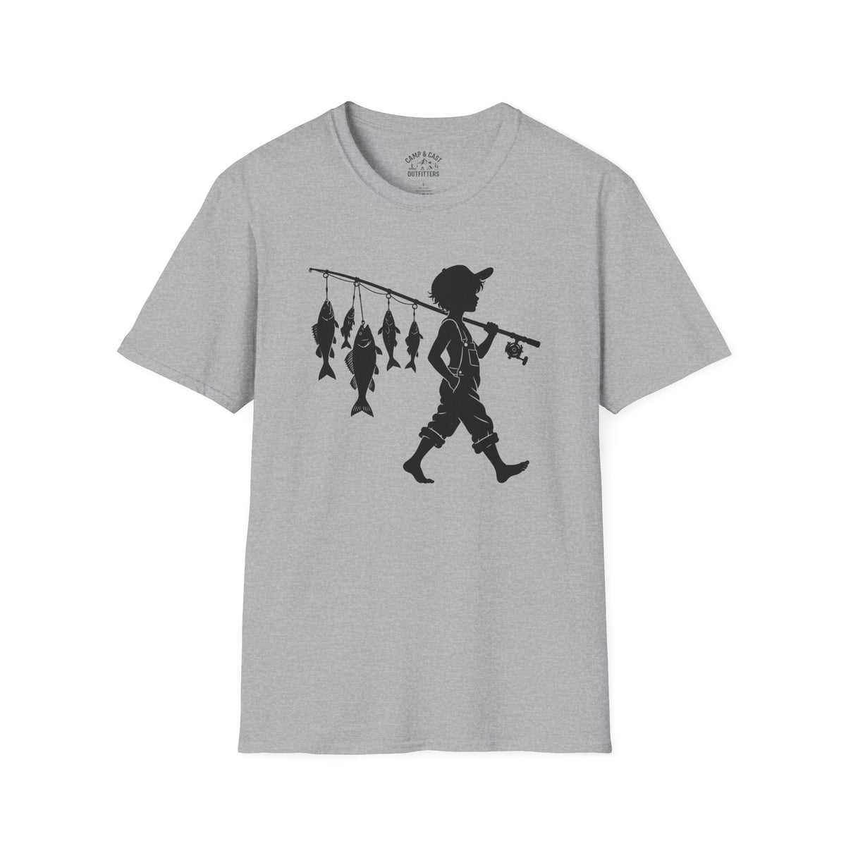 Boy With Fishing Pole Silhouette T-Shirt