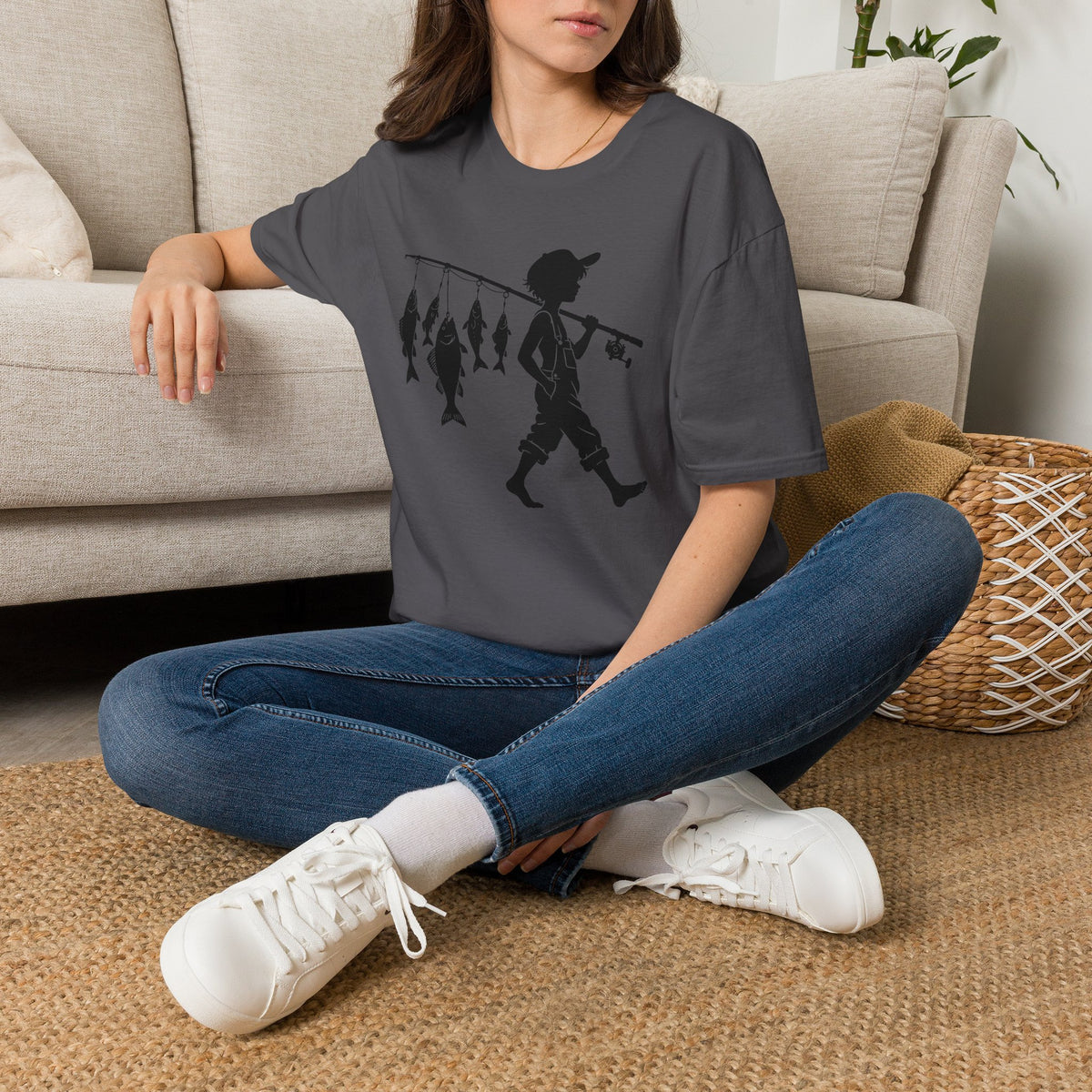 Boy With Fishing Pole Silhouette T-Shirt