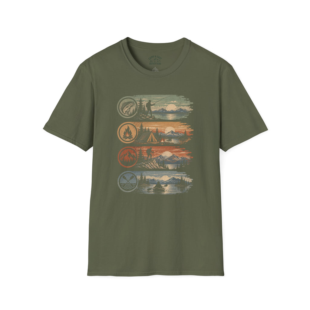 Fish Camp Hike Paddle Badges T-Shirt