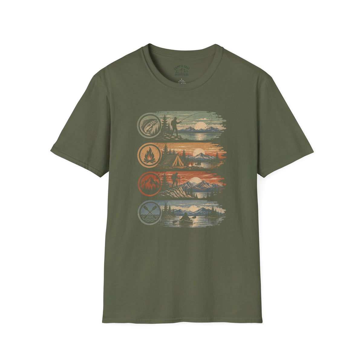 Fish Camp Hike Paddle Badges T-Shirt