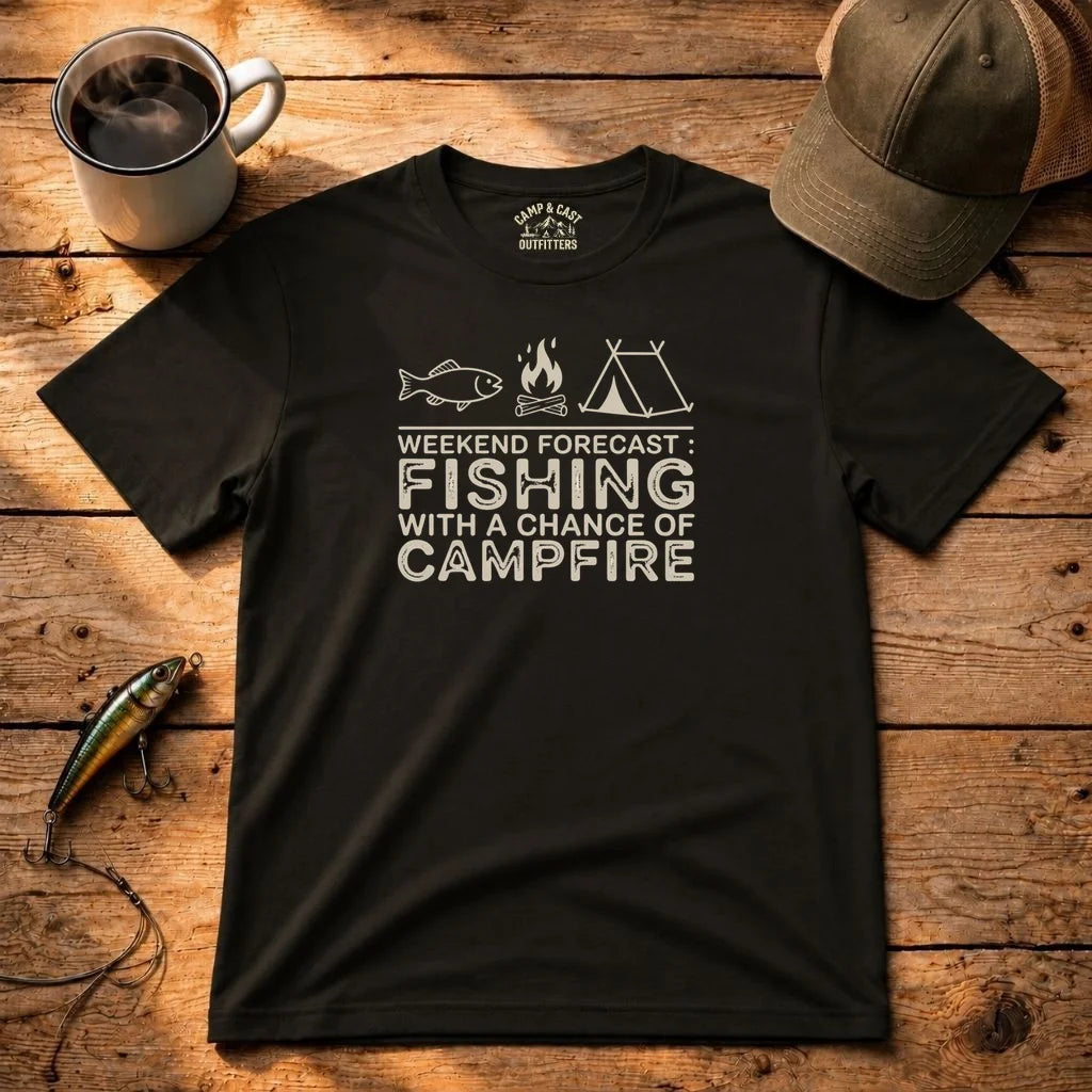 Weekend Forecast Fishing Campfire T-Shirt