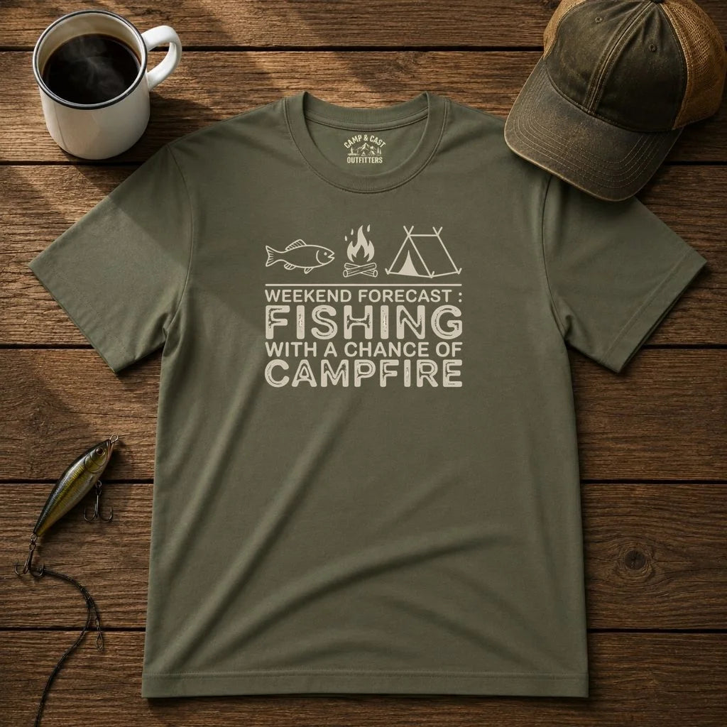 Weekend Forecast Fishing Campfire T-Shirt
