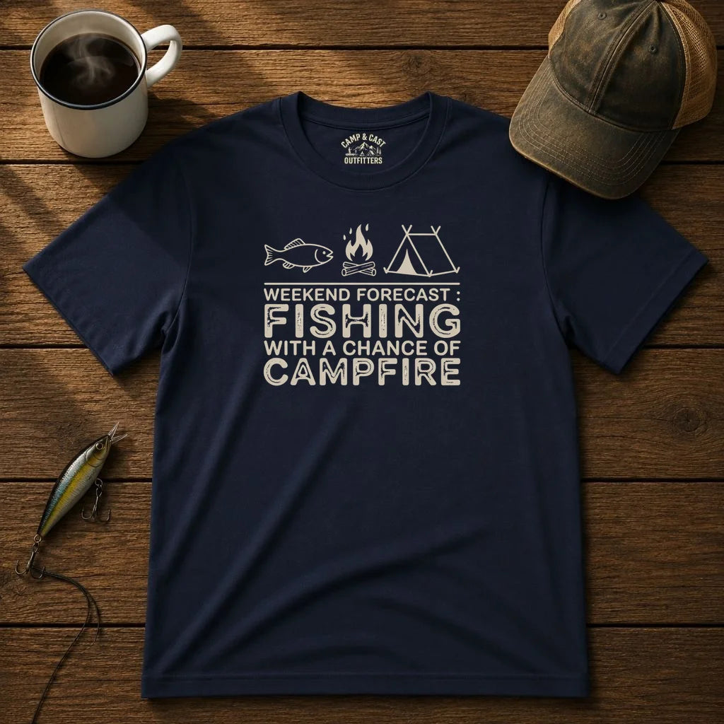 Weekend Forecast Fishing Campfire T-Shirt