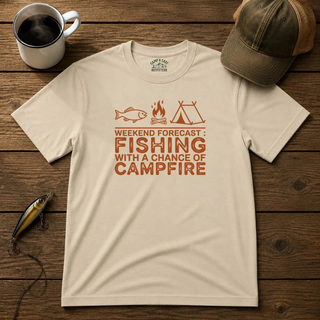 Weekend Forecast Fishing Campfire T-Shirt