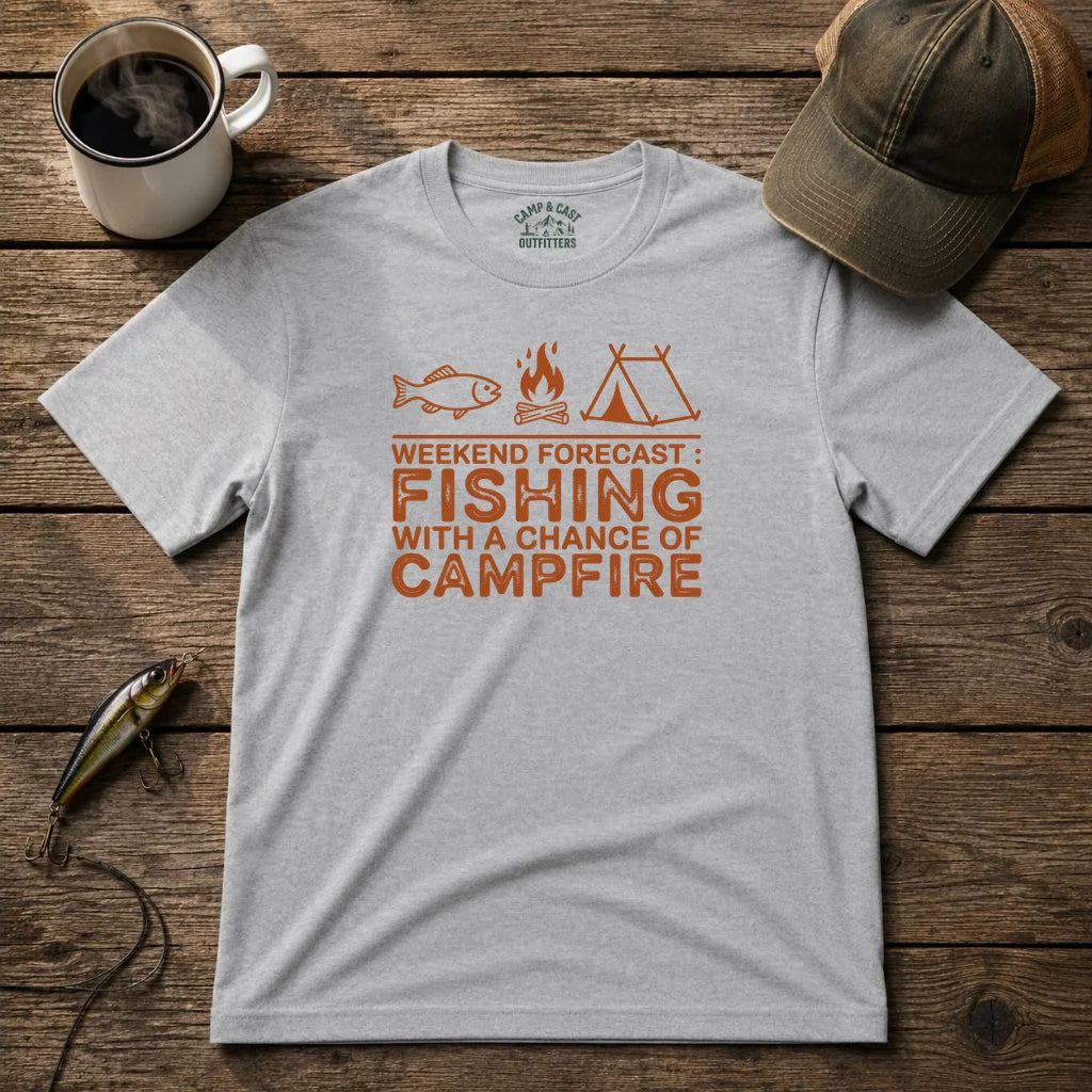 Weekend Forecast Fishing Campfire T-Shirt